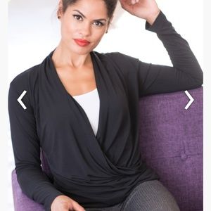 NWT black soft drape V neck long sleeve top